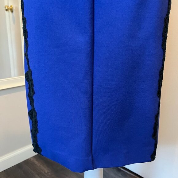 Rebecca Taylor Royal Blue with Black Lace Trim Sleeveless Midi Dress, Size 2 - Picture 13 of 15
